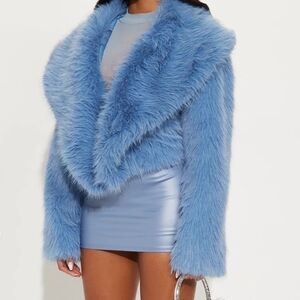 Fashion Nova Sky Blue Teddy Jacket